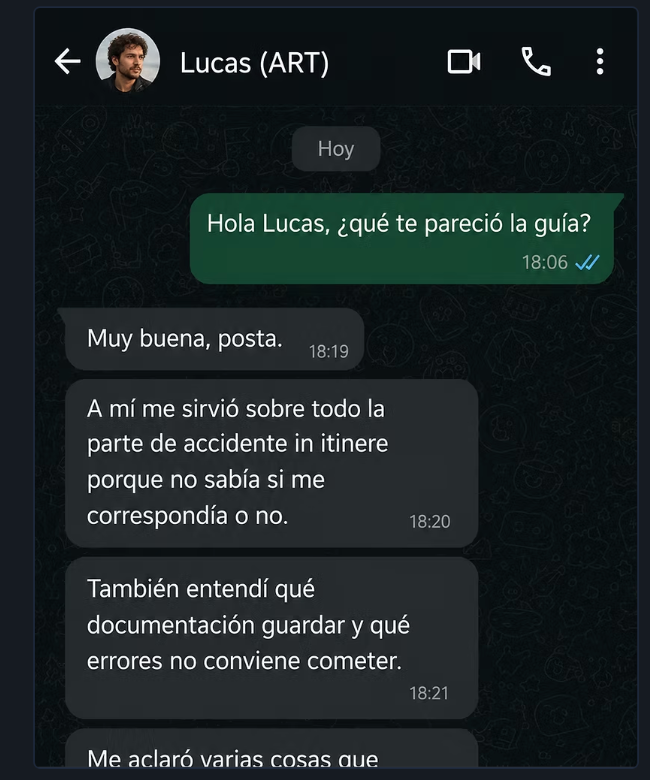 Testimonio de Lucas sobre accidentes in itinere y documentación